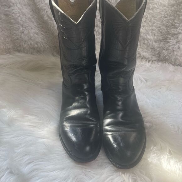 Vintage Justin Classic Black Roper USA Style 3133 Cowboy Boots Mens Size 8 - Picture 2 of 15